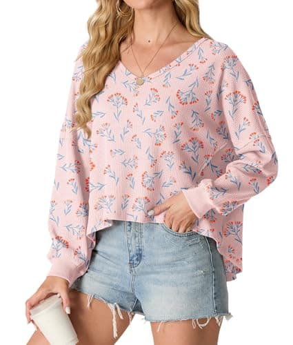 IWOLLENCE Women's Oversized Long Sleeve V-Neck Tunic Sweater Top