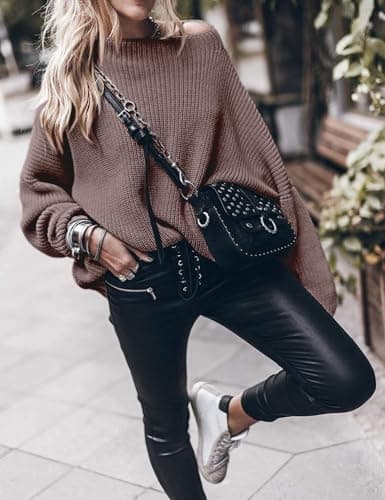 Oversized Women's Casual Knitted Sweater with Mock Neck