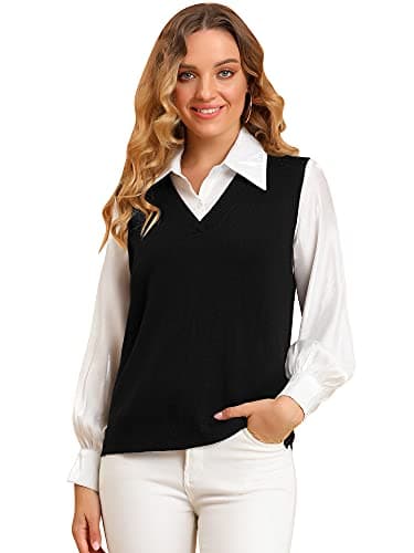 Women's V Neck Sleeveless Knit Pullover Vest Top