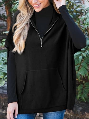 Langwyqu Women's Oversized Half Zip Batwing Sweater with Pocket