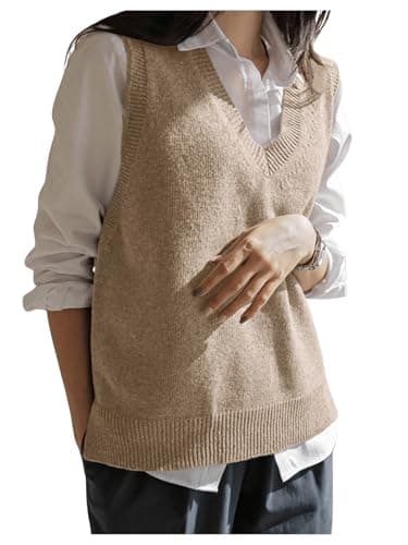 Floerns Women's Solid V-Neck Sleeveless Casual Sweater Vest