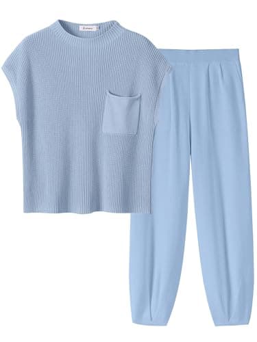 ANRABESS Women's Two-Piece Knit Sweater Vest & Crop Top Pants Set