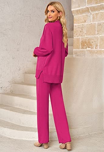 Linsery Women's High Neck Knitted Sweater Set Wide Leg Casual Sweatsuit
