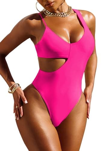 Pink Queen Women's Sexy One-Piece Swimsuit with Scoop Neck Cutout