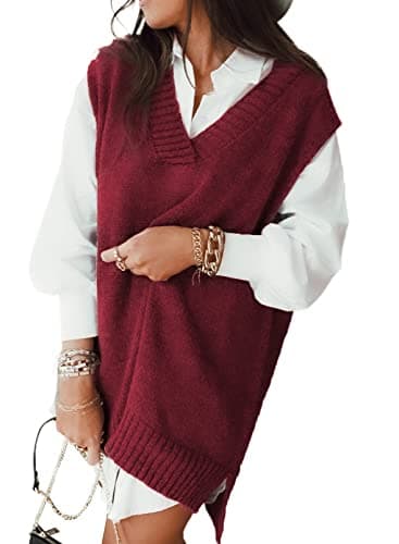 Oversized Women's V-Neck Sleeveless Sweater Vest