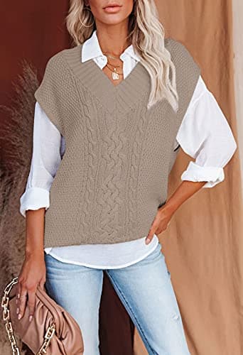 Viottiset Women's Oversized V-Neck Knit Sweater Vest