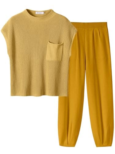 ANRABESS Women's Two-Piece Knit Sweater Vest & Crop Top Pants Set