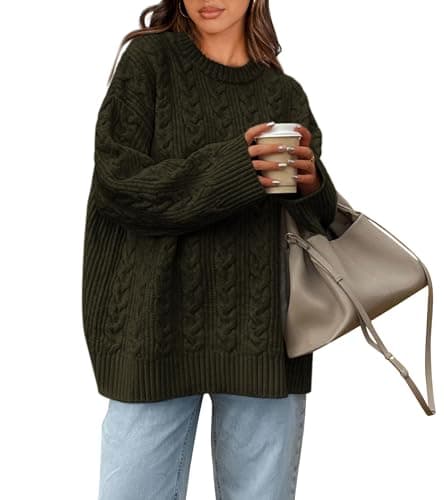 Okiwam Women's Oversized Chunky Knitted Long Sleeve Pullover