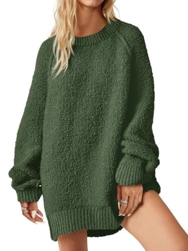 Saodimallsu Women's Oversized Fuzzy Crew Neck Long Sleeve Tunic Sweater 2024 Fall Trendy