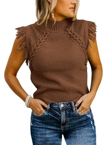 Saodimallsu Boho Women's Sleeveless Cable Knit Vest with Fringe