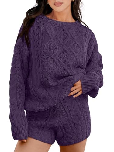ANRABESS Women Cable Knit Oversized Sweater and Matching Short Pants Set