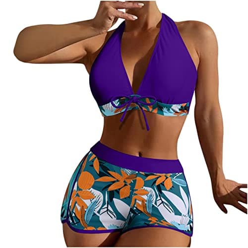 Maidsgop Women's High Waist Tankini Swimsuit Printed Bikini Set Comfortable Padded Bras