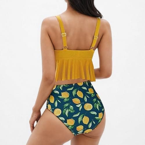 Cethrio High-Waisted Plus Size Pleated Swimsuits for Women