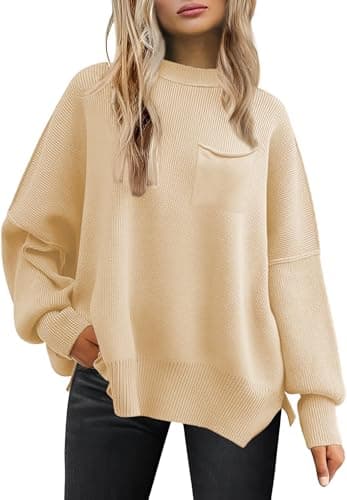Women's Oversized 2025 Crewneck Ribbed Knit Batwing Sweater Tops