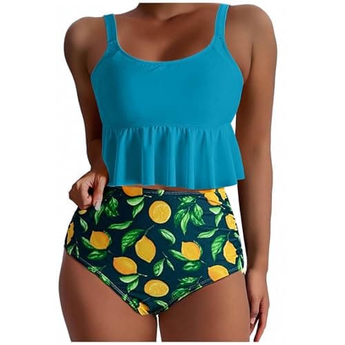 Yxzogd Women's 2025 Summer Ruffle Tankini Bikini Set Floral Swim Suit
