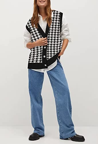 Viottiset Women's Houndstooth Oversized Sweater Vest