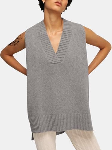 EXLURA Women's Oversized Knit Sweater Vest - Casual V Neck Tunic for Fall/Winter 2024