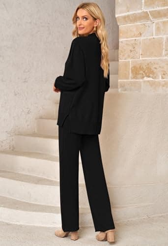 Linsery Women's High Neck Knitted Sweater Set with Wide Leg Pants