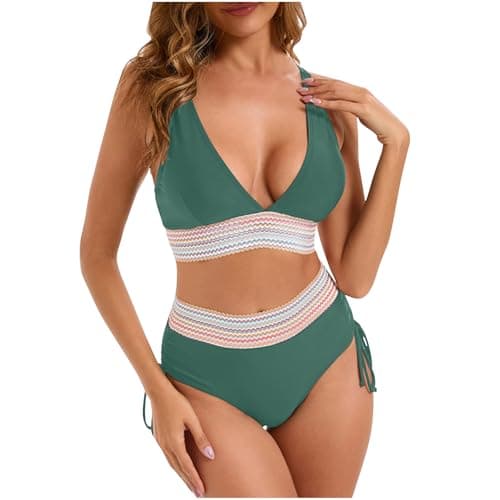 YNCSZEC Tummy Control High Waisted V-Neck Women's Two-Piece Bikini Set