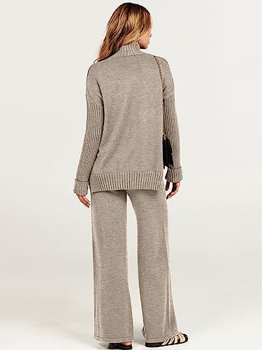ANRABESS Women's 2-Piece 2024 Fashion Long Sleeve Knit Sweater & Wide Leg Pant Loungewear
