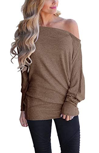 Lacozy Women's Off Shoulder Oversized Long Sleeve Knit Pullover