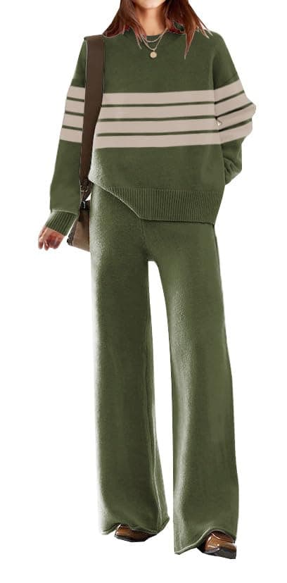 ETCYY New Women's Elegant Lounge Sweatsuit Set with Sweater Top and Wide Leg Pants