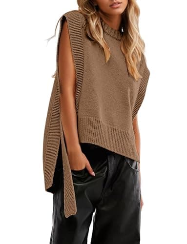 ICOBID Women's High-Low Hem Tie-Up Knitted Sweater Vest Top