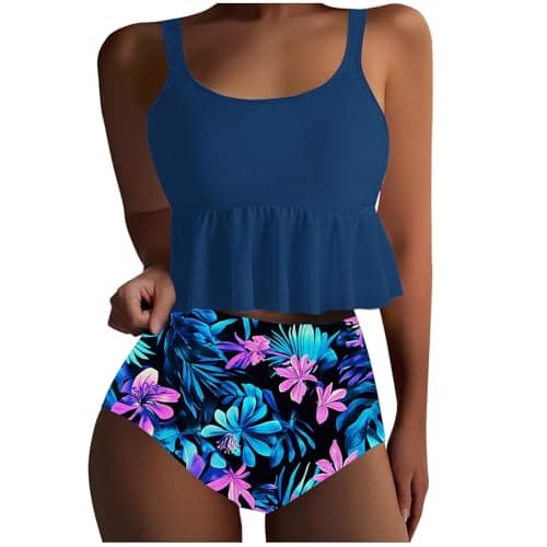 Yxzogd Women's 2025 Summer Ruffle Tankini Bikini Set Floral Swim Suit