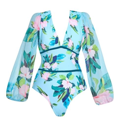 Cethrio Plus Size Vintage Printed Bodystyle Swimwear with Sarong Wrap Skirt
