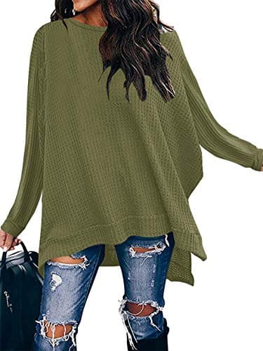 ANRABESS Women's Oversized Waffle Knit Split Sweater Tunic