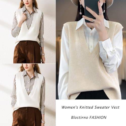 Blostirno Women's V-Neck Knit Sweater Vest Tops