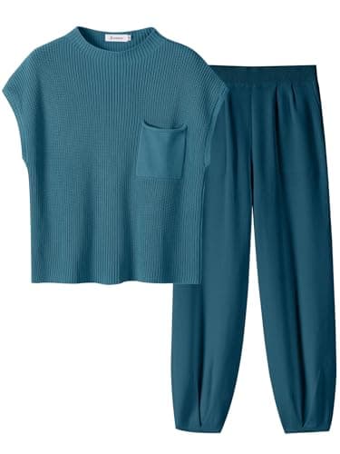 ANRABESS Women's Two-Piece Knit Sweater Vest & Crop Top Pants Set