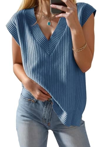 Seiciviy Women's 2025 Spring V-Neck Ribbed Short Sleeve Top