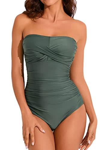 Smismivo Women's Strapless Tummy Control One-Piece Swimsuit