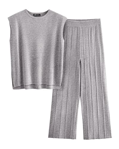 PRETTYGARDEN Women's High-Low Pullover & Wide Leg Pants Casual Sweater Set