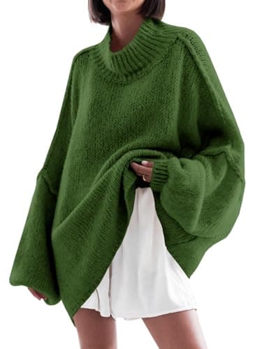 Saodimallsu Women's Oversized Mock Neck Batwing Sweater - 2024 Fall Trendy Knit Tunic