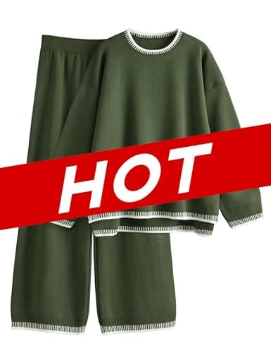 Lentta Women's Long Sleeve Knit Sweater & Wide Leg Pants Lounge Set