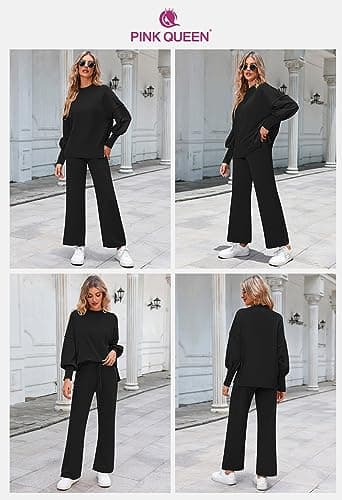 Pink Queen Women's 2-Piece Knit Outfit Set: Sweater & Wide Leg Pants