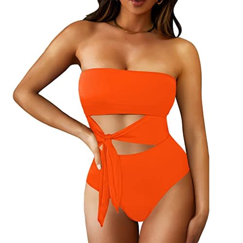 Viottiset Women's Strapless High Cut Out Bandeau Swimsuit
