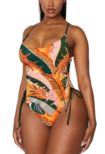 Viottiset Women's Ruched High Cut Tummy Control One Piece Bathing Suit