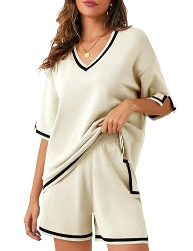Bloggerlove Women Lightweight Knit Short Sets Lounge Sweater