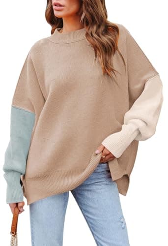 Women's 2023 Fall Oversized Sweater with Batwing Sleeves Ribbed Knit Tops