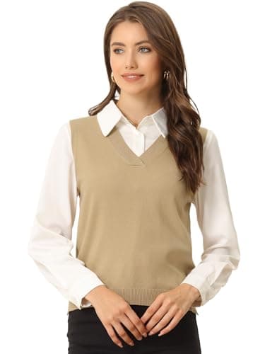 Women's V Neck Sleeveless Knit Pullover Vest Top