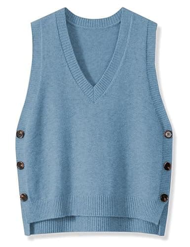 Oulivey Women's Side Button Down Sleeveless V-Neck Knit Sweater Vest