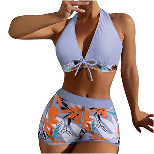 Maidsgop Women's High Waist Tankini Swimsuit Printed Bikini Set Comfortable Padded Bras