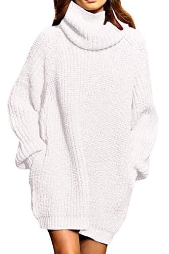 Pink Queen Women's Oversize Turtleneck Long Pullover Sweater Dress