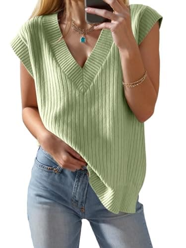 Seiciviy Women's 2025 Spring V-Neck Ribbed Short Sleeve Top