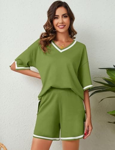 Bloggerlove Women Lightweight Knit Short Sets Lounge Sweater