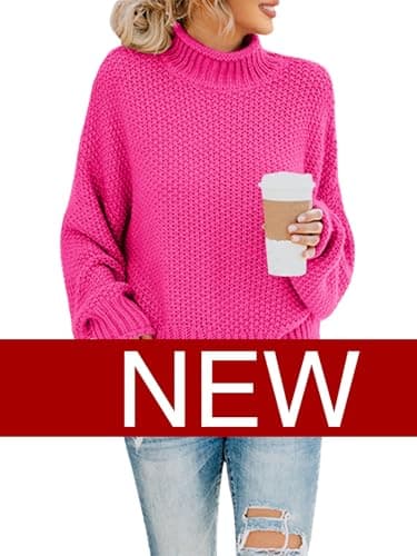 Saodimallsu Womens Oversized Batwing Turtleneck Knit Sweater