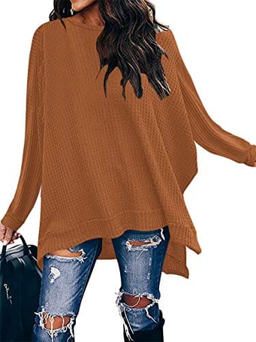 ANRABESS Women's Oversized Waffle Knit Split Sweater Tunic